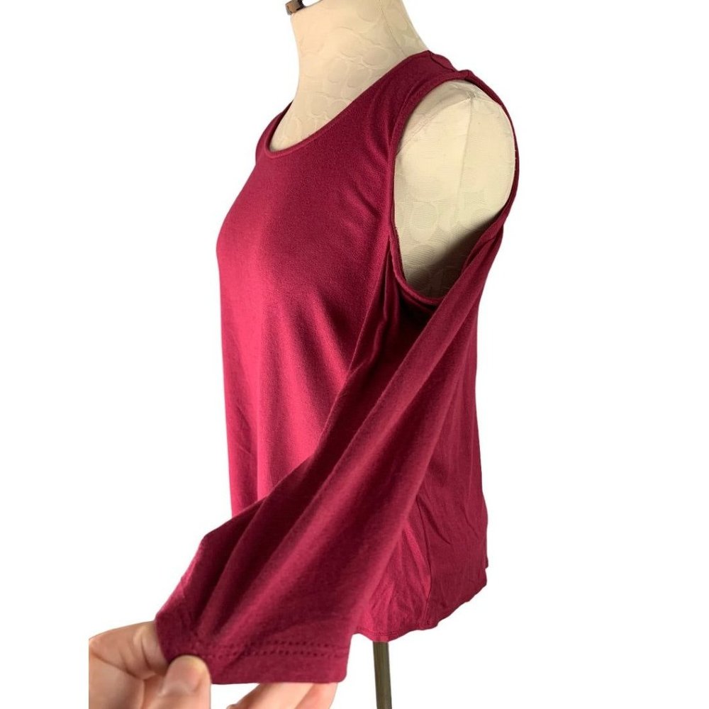 Small‎ Halogen Women's Cold Shoulder Top Pullover Raspberry Color - Picture 3 of 6